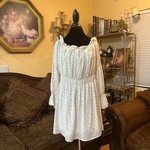 Nasty Gal Cream Floral Long Sleeve Dress